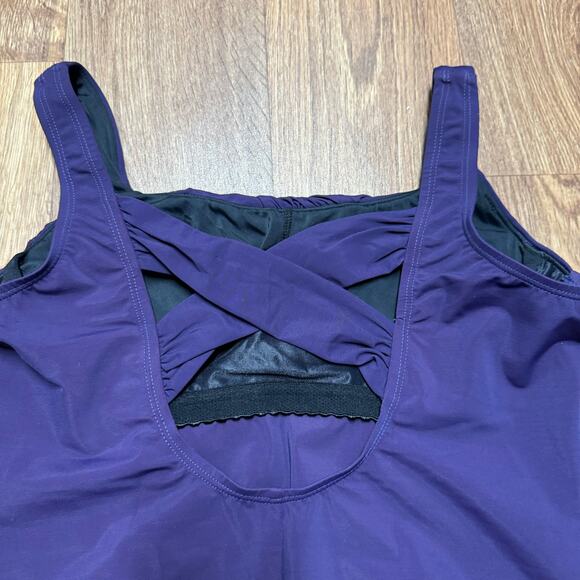 Lands End Womens Dark Purple One Piece Swim Suit Underwire Size 8P Petite NEW - Picture 4 of 8